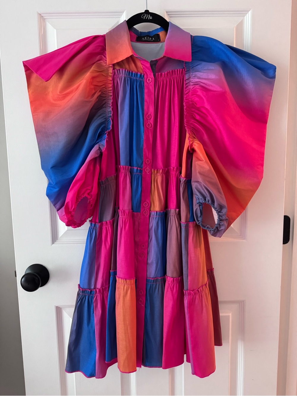 AKIRA Label Fall In Love Collared Mini Dress in Pink Multi.